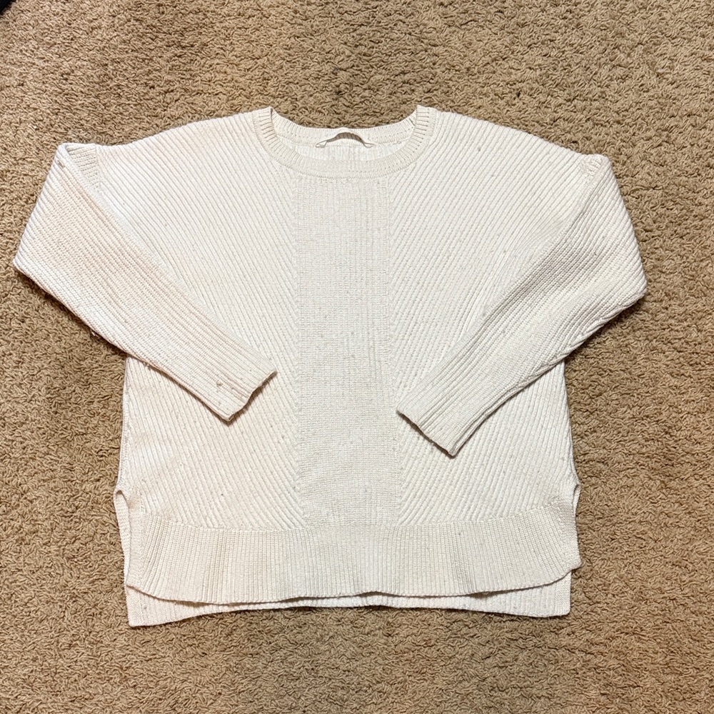 Athleta Women's Ivory Crew Neck Sweater Merino Wool Blend - Large